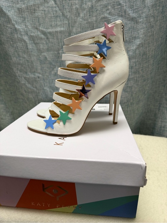 Katy Perry Collections Shoes - Katy Perry Collections White Strappy Heels with Multicolored Star Embellishments